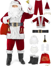 Santa Claus Costume for Adults 11PCS Deluxe Santa Suit Christmas Outfit Men Prof