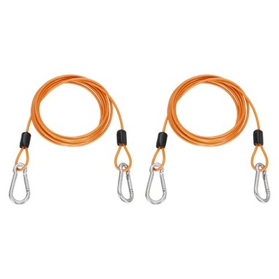 2Pcs 6.6ft (78.7'') Security Steel Cable with Snap Hook for Travel, Clear Orange