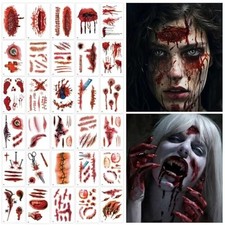 Halloween Scar Zombie Temporary Tattoos Waterproof Fake Wounds 30 Sheets