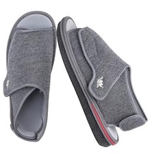 Men  s Wide Fit Adjustable Slippers   Memory Foam, Non-Slip Sole, 9 X-Wide Grey