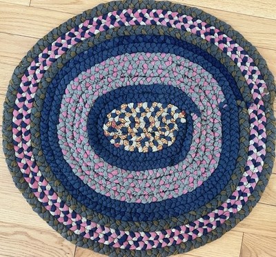 VTG Rag RUG Oval Blue Braided Handmade American 29  X 27 