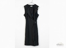 Calvin Klein Black Solid Wrap Midi Dress V-Neck Sleeveless Belted Buckle 6