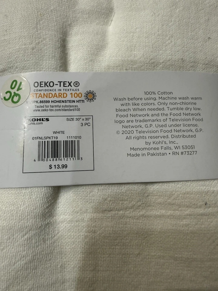 Food network  3 Pack, 30" x 30", White, 100% Cotton Flour Sack Towels, Oversized - Image 3 of 3