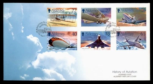 DR WHO 2003 ALDERNEY GUERNSEY FDC AVIATION HISTORY COMBO w29676