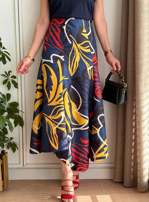 Zara ZW Collection Printed Asymmetric Midi Skirt Navy Size M L XL