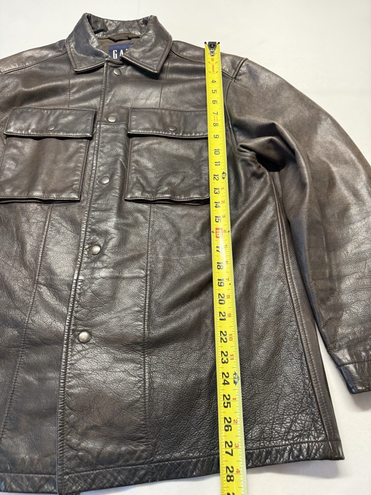 GAP Jacket Mens Medium Brown Leather Button Up Sh… - image 7