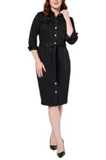 G by Giuliana Women's Long-Sleeve Belted Denim Shirt Dress Black