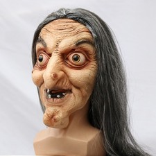 Halloween Long Haired Witch Hat Creepy Cosplay Costume Party Prop Latex Mask