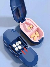 1PCS PILL CUTTER Splitter AND Storage Compartment Box Medicine Tablet Holder ✅