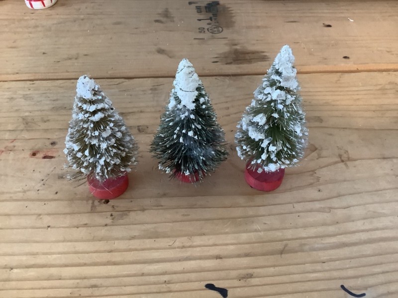Lot of 3 Vintage Snow Covered Christmas Tree Decorations
