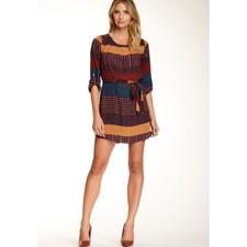 NWT Pink Owl Adella Apparel Bohemian Mini Dress Womens Small Belted 3/4 Sleeve