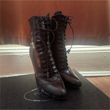 PRADA Black Leather Lace-Up Zipper Pointed Toe Ankle Bootie EU 37.5