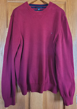 Tommy Hilfiger Mens Size L Jumper Sweater Chunky Knit Crewneck Vintage Burgundy