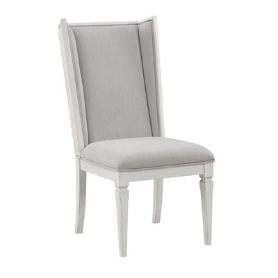 Katia Light Gray Linen & Weathered White Finish Side Chair