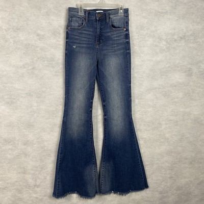 Sneak Peek Womens Flare Bell Bottom Jeans Sz 3 26x33 Blue Distressed Raw Hem