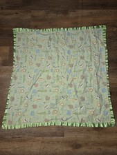 Just Born Baby Blanket Green Safari Animals Flannel Satin Edging