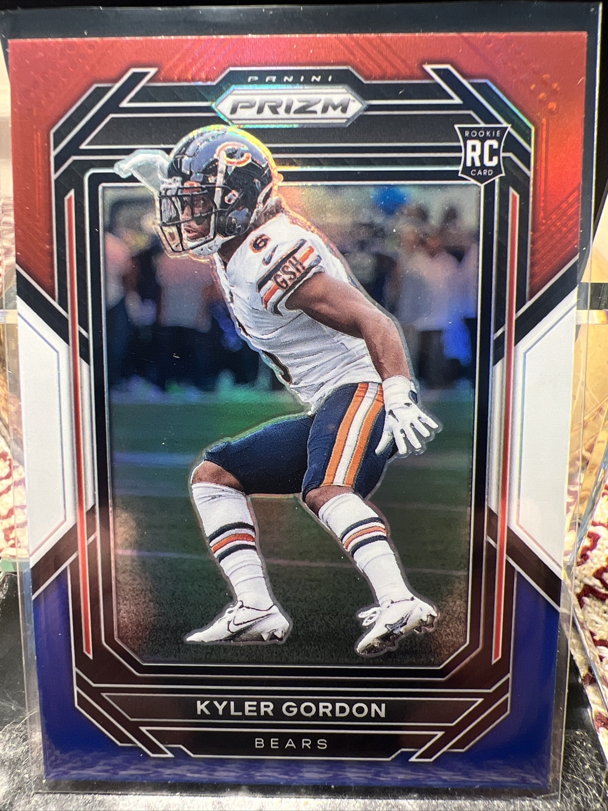 2022 Prizm Red White Blue Prizm Rookie RC Kyler Gordon #385 Chicago Bears