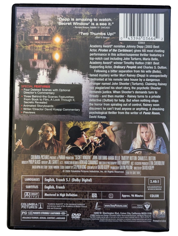 Secret Window (DVD, 2004) Johnny Depp - Image 2 of 2