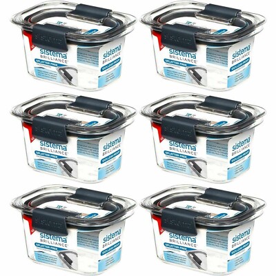 6 x Sistema Brilliance 380 ml Lebensmittelbehälter auslaufsicher/mikrowellengeeignet Deckel, grau
