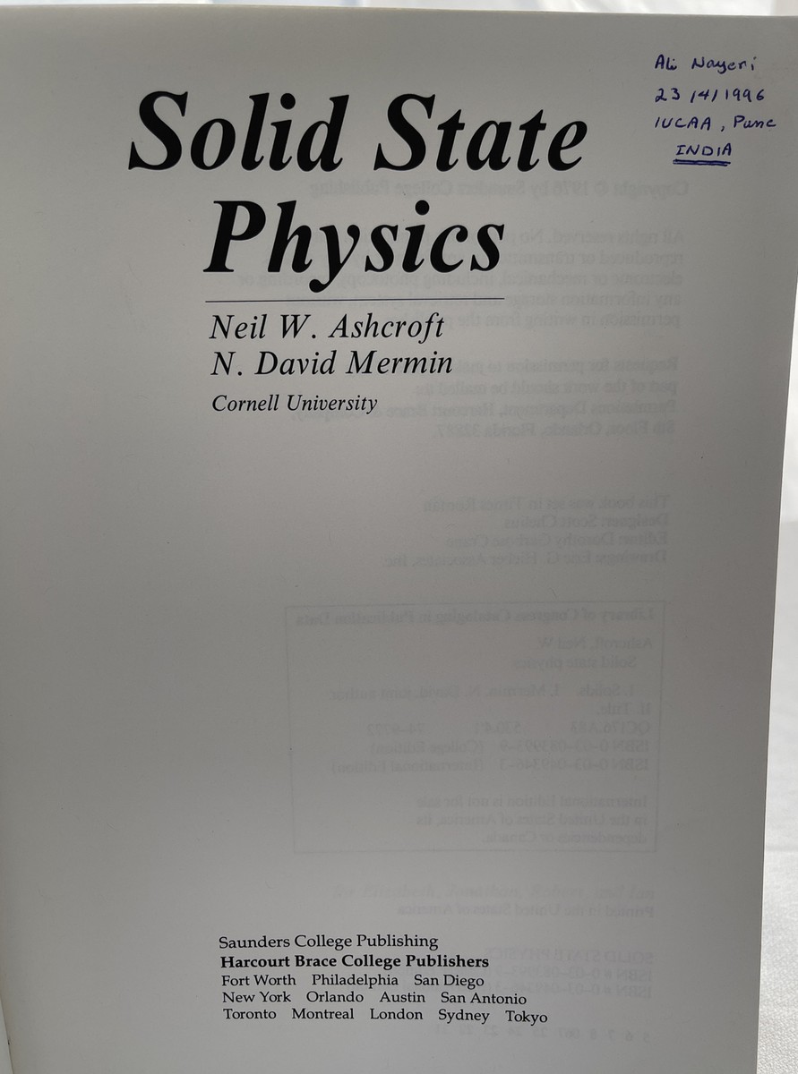 SOLID STATE PHYSICS INTERNATIONAL EDITION ASHCROFT/MERMIN | eBay