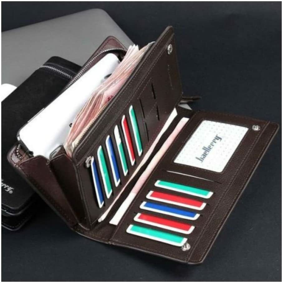 Men's Bifold Leather Long Wallet Zip Coin Multi Card Holder Purse