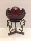 VTG Fenton Glass Ruby Red Rose Bowl Candle Holder Original Tags