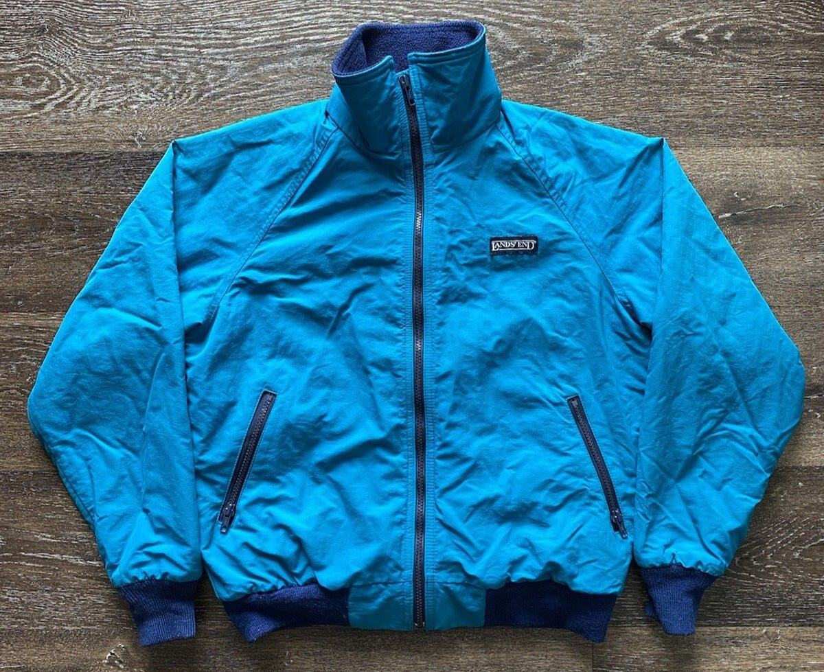 VTG 90s Lands End Jacket M Blue Fleece Lined Full Zip USA