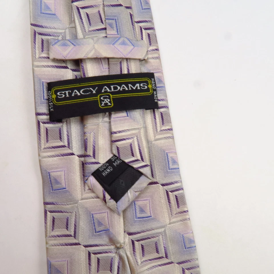 Stacy Adams 淡粉色紫色几何盒条纹男式领带 60x3.5 现代 — 第 3/4 张图片