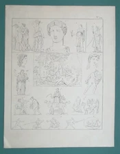 MYTHOLOGY Gods Demeter Hermes Sacred Bull Triptolemos - 1828 Antique Print