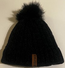 ViGrace Children's Fleece Lined Cable Knit Beanie Hat Black Faux Fur Pom NEW