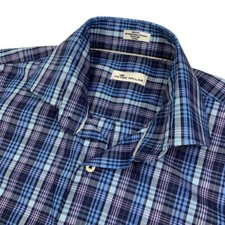 Peter Millar Men's Long Sleeve Button Shirt Blue/Purple Plaid Medium