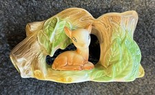 VINTAGE EASTGATE WITHERNSEA POTTERY FAUNA POSY VASE WITH FAWN SITTING UNDER TREE