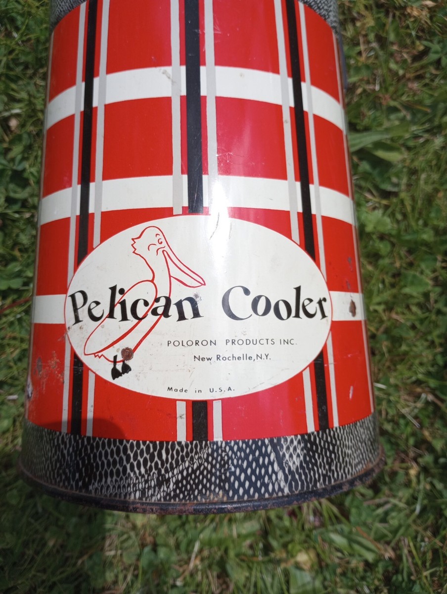 VINTAGE PELICAN COOLER USA POLORON METAL & GLASS LINED PLAID