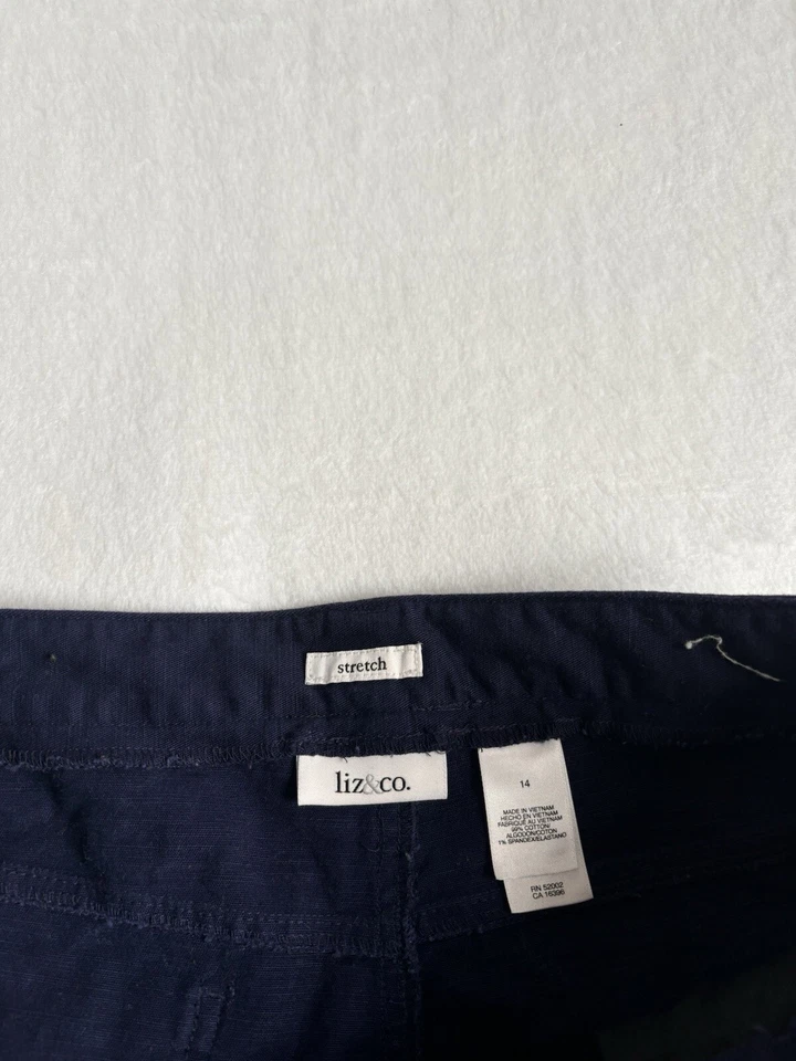 Y2K Liz & Co 弹力蓝色卡普里斯短裤女式 14 码 34 x 10 英寸内缝 — 第 3/4 张图片