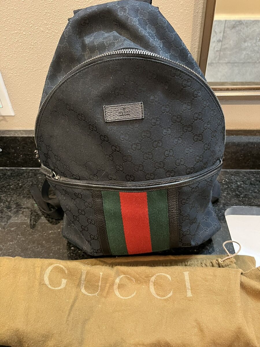 GUCCI UNISEX BACKPACK BLACK LOGO GG CANVAS MONOGRAM AND GUCCI UNISEX BACKPACK BLACK LOGO GG CANVAS MONOGRAM AND