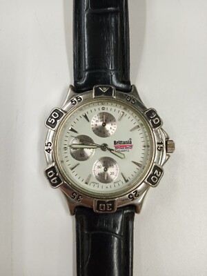 Vintage Brittania Sport Style Watch Black Faux Lizard Band. Untested 