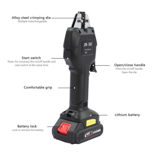 JR-50 Electric Crimping Pliers Terminal Crimping Tool Rechargeable DC 18V/2Ah