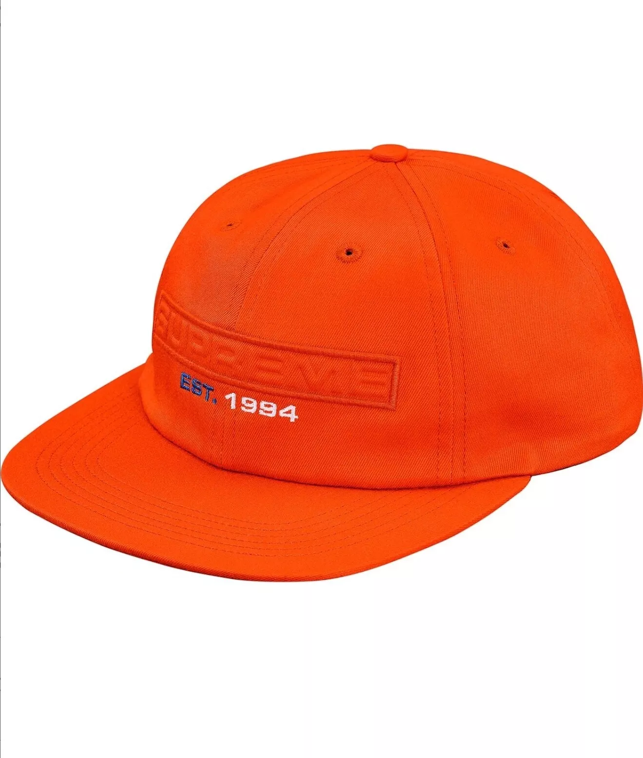 Chapeau à bretelles de camp logo en relief orange Supreme 6 panneaux SS18