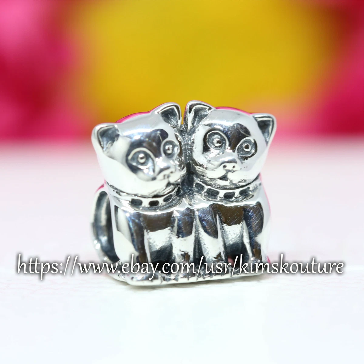 Purrfect Together Cat Charm fits Pandora Bracelets , Two Cats Charm ,  Silver Cat Couple Charm , Cats Charm , Animal Charm , Silver