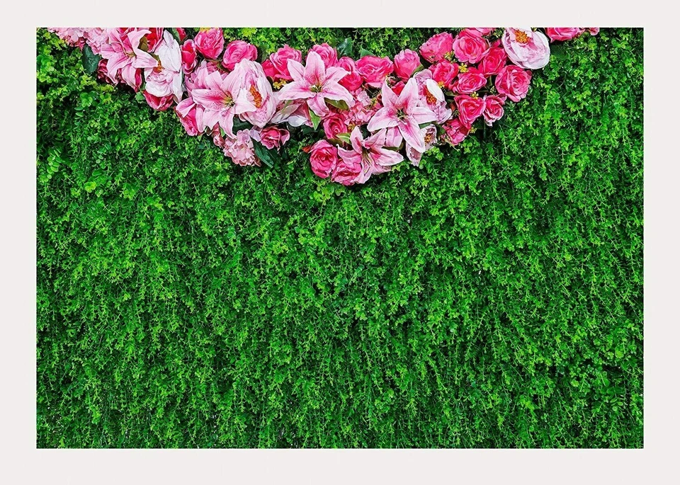 Greenery Backdrop 6.5 x 10ft w/Flowers Green Leaf Pink Flower Photo Backdrops - Image 3 of 4