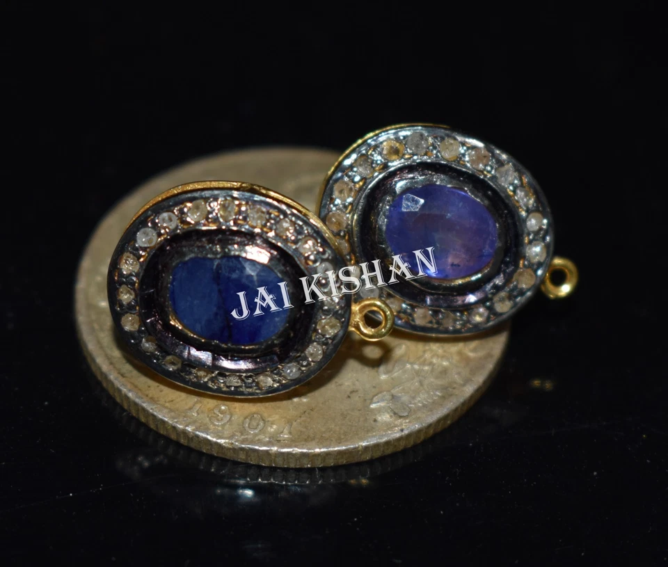 Orecchino Dainty In Argento Sterling 925 Con Zaffiro Blu E Diamanti Pave - Immagine 2 di 4