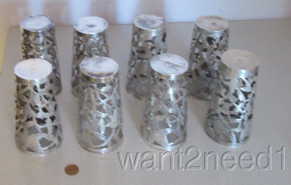 Juego de 8 portavasos vintage de plata de ley 925 México perforados sin vidrio 240 g Foto 3 de 4