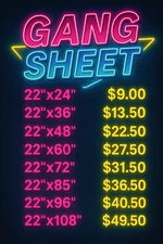 DTF Gang Sheets, Custom Print Your Image DTF Film Ready to Heat Press 