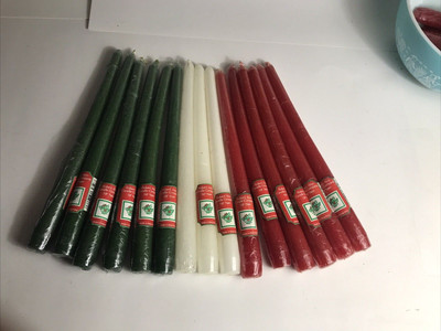 Robert Alan Candle Company 10'' Taper - 6 Red - 3 White - 6 Green Unused # 271