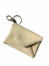 Faux Leather Coin Purse Yellow Small Key Ring Clasp Snap Closure Pocket EUC