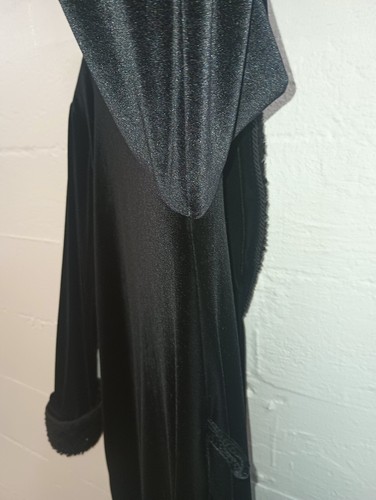 Vintage Diamond Tea Black Velvet Wrap Robe Womens Small Pockets Quiet Luxury - Picture 19 of 24