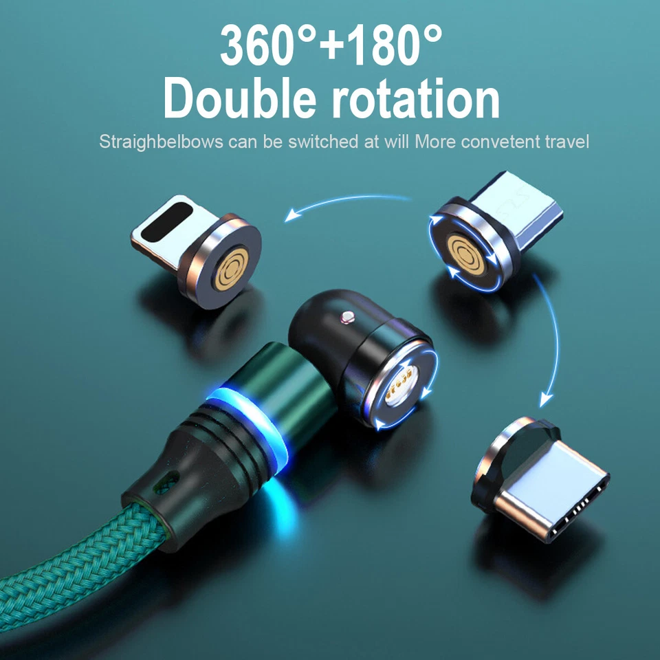 3 in 1 Magnetic 3A Fast Charging Charger Cord Cable For iPhone Type C Micro USB - Image 3 of 4