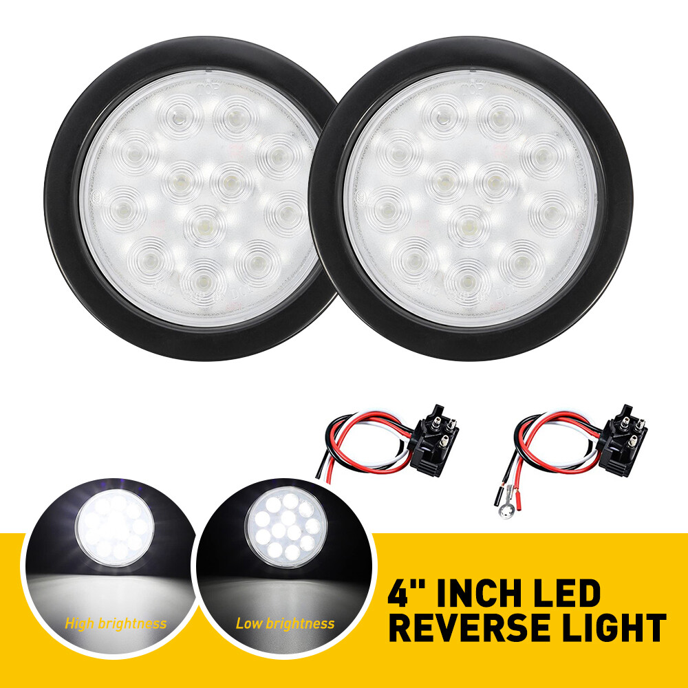 4-Inch White 12 LED Round Stop Turn Tail Reverse Backup Truck Trailer Light Kit