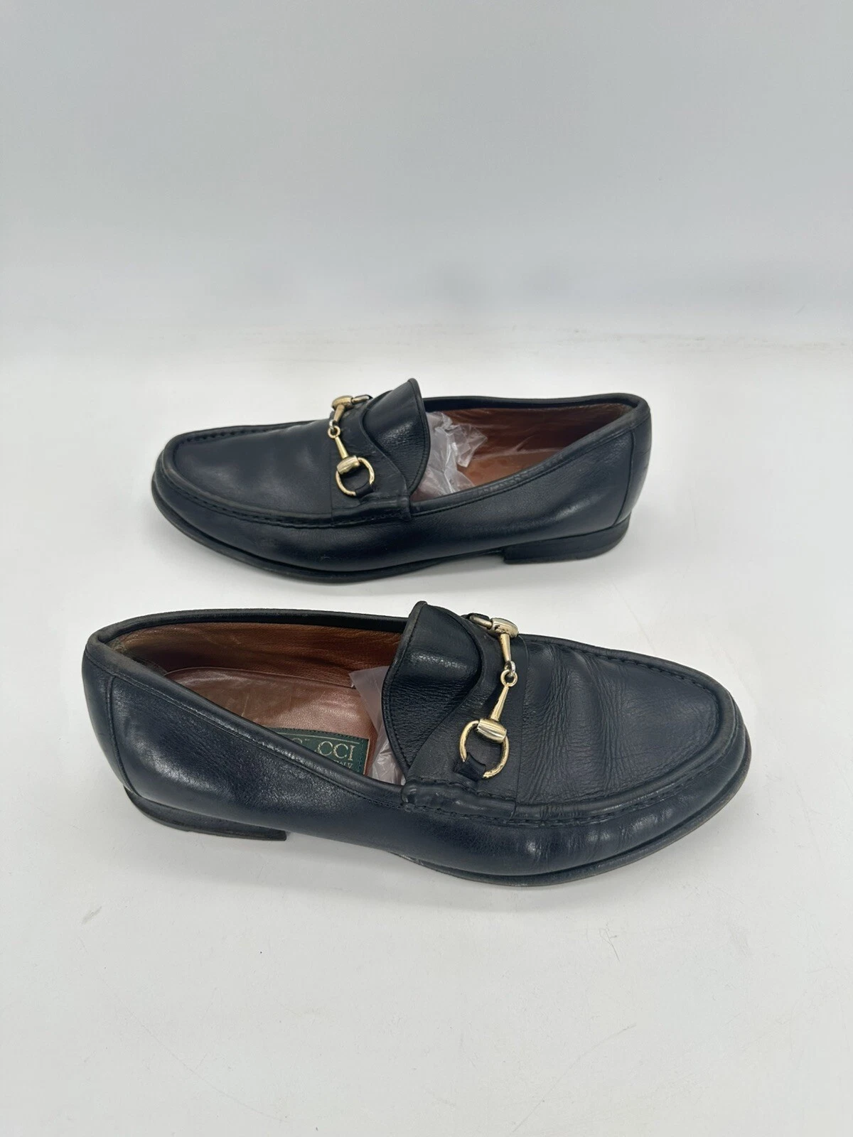 Mocassins vintage GUCCI Horsebit cuir noir chaussures homme pointure 43,5