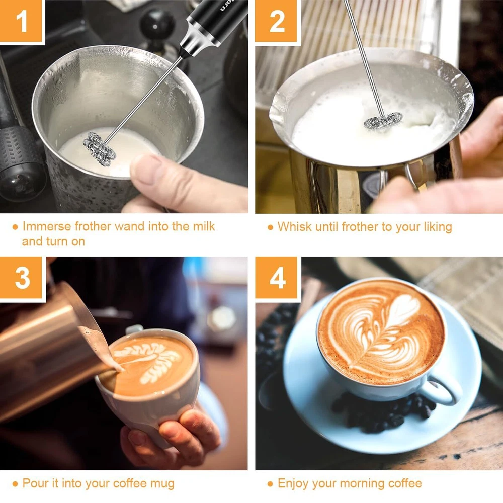 Milk Frother Wand Handheld Drink Mixer, Rechargeable Coffee Frother with 3 He... Milk Frother Wand Handheld Drink Mixer, Rechargeable Coffee Frother with 3 He...